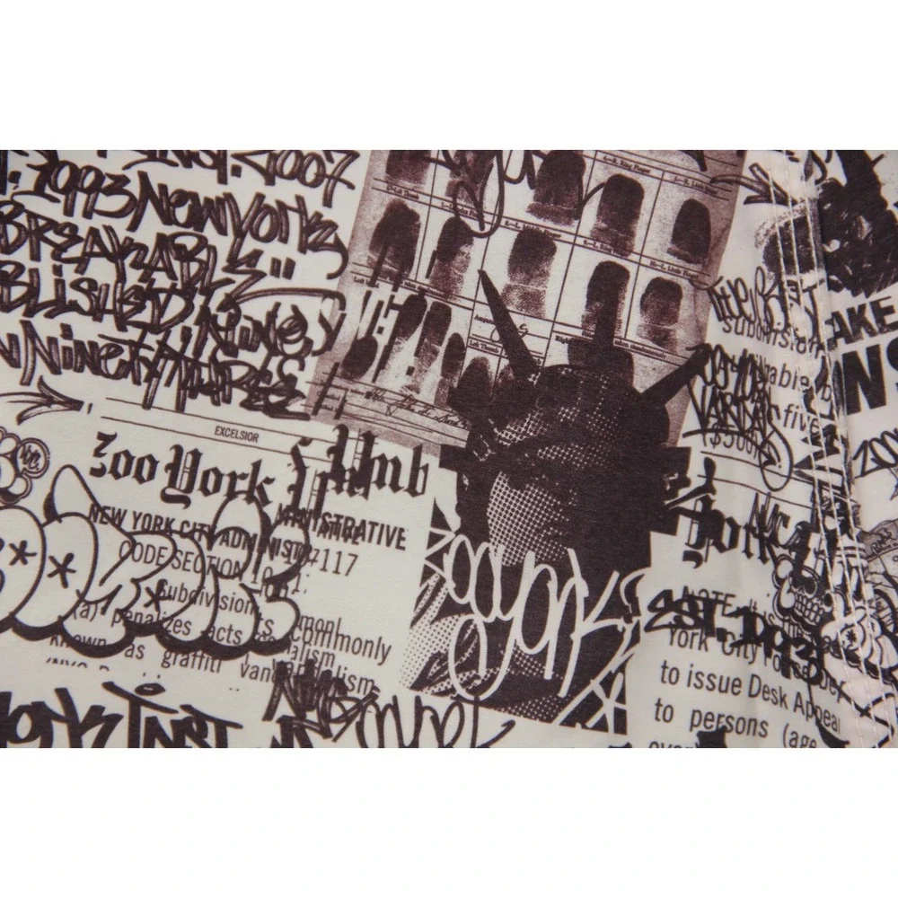 Zoo York VTG Y2K Graffiti Print Black/White Board Shorts Swim Trunks Sz 34